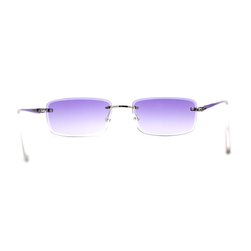 Classic Rimless Narrow Rectangle Metal Rim 90s Pimp Sunglasses