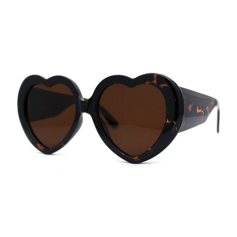 Womens Oversize Iconic Thick Plastic Arm Heart Sunglasses