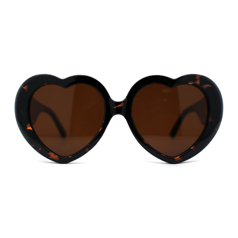 Womens Oversize Iconic Thick Plastic Arm Heart Sunglasses