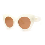 Womens Thick Plastic Large Pearl Jewel Trim Cat Eye Sunglasses