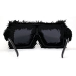 Womens Funky Fur Covered Squared Rectangle Oversize Sunglasses