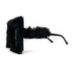 Womens Funky Fur Covered Squared Rectangle Oversize Sunglasses