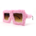 Womens Funky Fur Covered Squared Rectangle Oversize Sunglasses