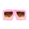 Womens Funky Fur Covered Squared Rectangle Oversize Sunglasses