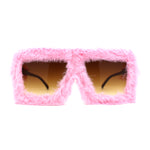 Womens Funky Fur Covered Squared Rectangle Oversize Sunglasses