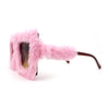 Womens Funky Fur Covered Squared Rectangle Oversize Sunglasses