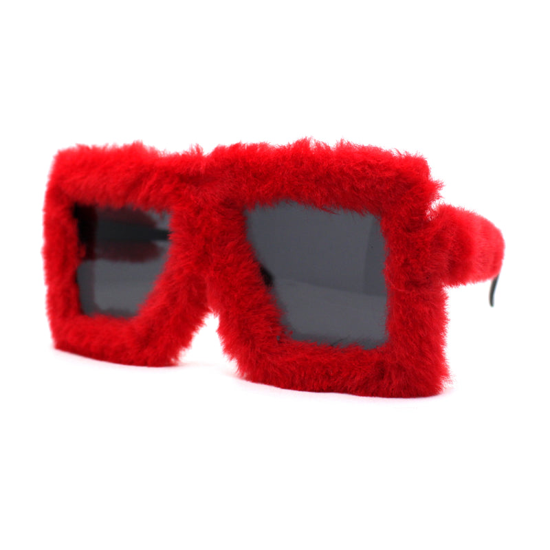 Womens Funky Fur Covered Squared Rectangle Oversize Sunglasses