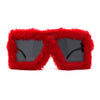 Womens Funky Fur Covered Squared Rectangle Oversize Sunglasses