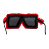 Womens Funky Fur Covered Squared Rectangle Oversize Sunglasses