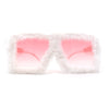 Womens Funky Fur Covered Squared Rectangle Oversize Sunglasses