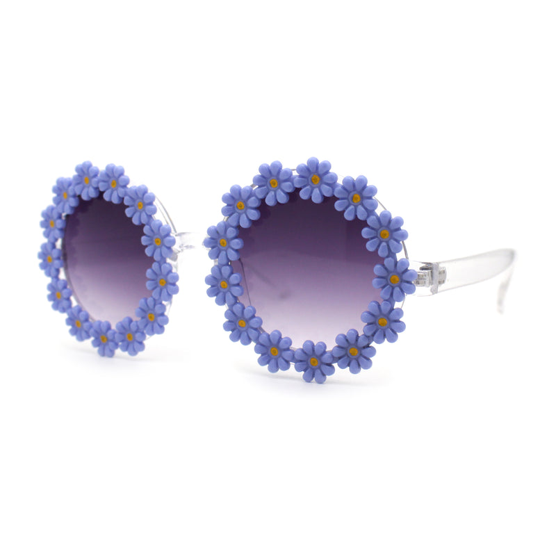 Womens Daisy Flower Trim Round Circle Lens Hippie Sunglasses