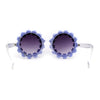 Womens Daisy Flower Trim Round Circle Lens Hippie Sunglasses