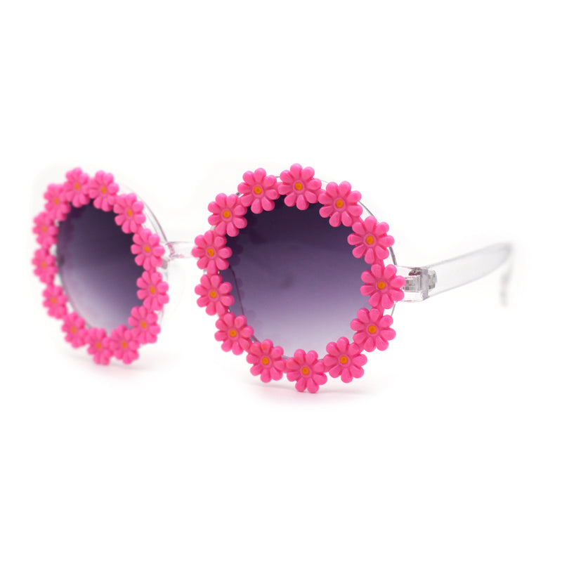 Womens Daisy Flower Trim Round Circle Lens Hippie Sunglasses