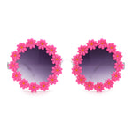 Womens Daisy Flower Trim Round Circle Lens Hippie Sunglasses