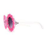 Womens Daisy Flower Trim Round Circle Lens Hippie Sunglasses