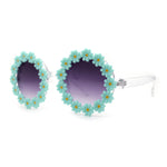 Womens Daisy Flower Trim Round Circle Lens Hippie Sunglasses