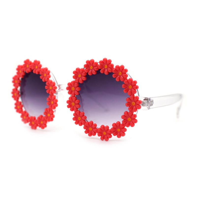 Womens Daisy Flower Trim Round Circle Lens Hippie Sunglasses