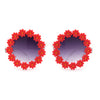 Womens Daisy Flower Trim Round Circle Lens Hippie Sunglasses