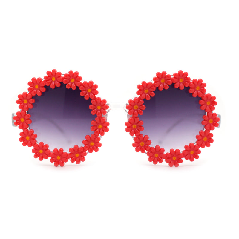 Womens Daisy Flower Trim Round Circle Lens Hippie Sunglasses