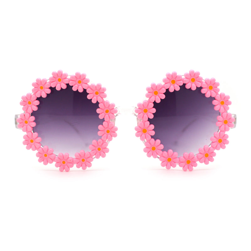 Womens Daisy Flower Trim Round Circle Lens Hippie Sunglasses