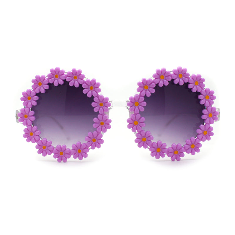 Womens Daisy Flower Trim Round Circle Lens Hippie Sunglasses