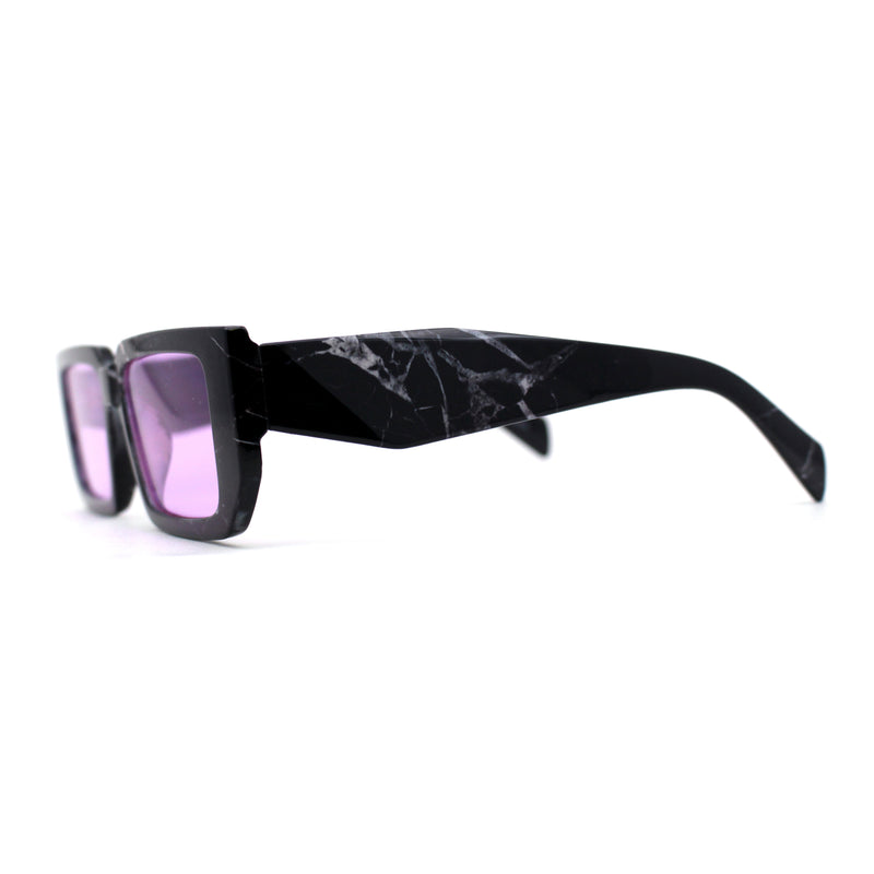 Narrow Rectangle Mod Square Geometric Diamond Cut Arm Sunglasses