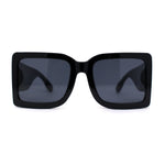 Womens Minimal Oversize Mod Thick Temple Chic Rectangle Sunglasses