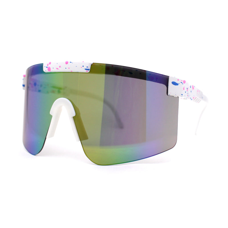 80s Pop Paint Splatter Rimless Half Rim Oversize Sport Plastic Sunglasses