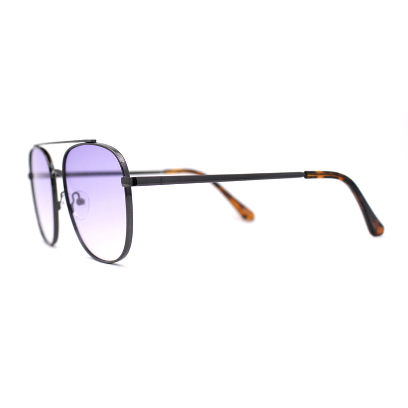 Double Bridge Rectangular Officer Color Gradient Metal Sunglasses