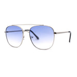 Double Bridge Rectangular Officer Color Gradient Metal Sunglasses