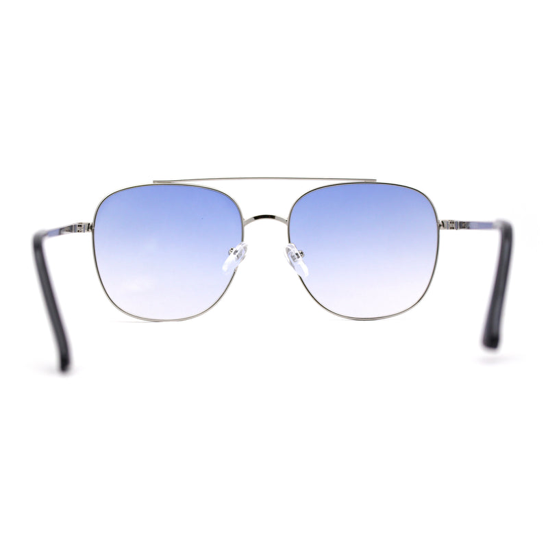 Double Bridge Rectangular Officer Color Gradient Metal Sunglasses