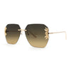 Rimless Foliage Flower Jewel Trim Rectangle Chic Sunglasses