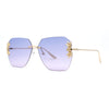 Rimless Foliage Flower Jewel Trim Rectangle Chic Sunglasses