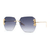 Rimless Foliage Flower Jewel Trim Rectangle Chic Sunglasses