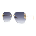 Rimless Foliage Flower Jewel Trim Rectangle Chic Sunglasses