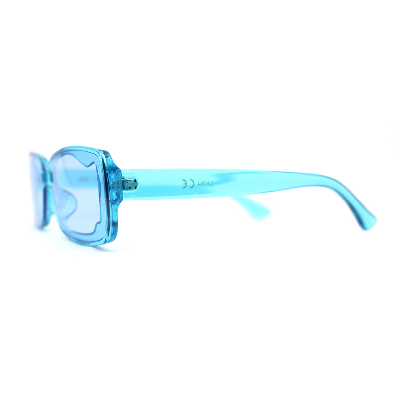 Womens Mod Inset Lens Rectangle Plastic Minimal Sunglasses