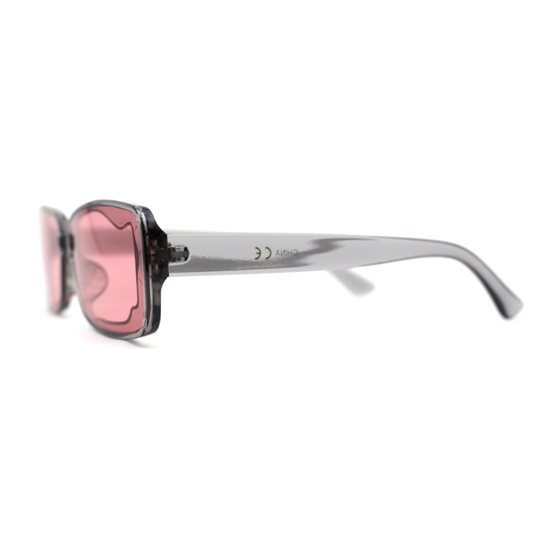 Womens Mod Inset Lens Rectangle Plastic Minimal Sunglasses