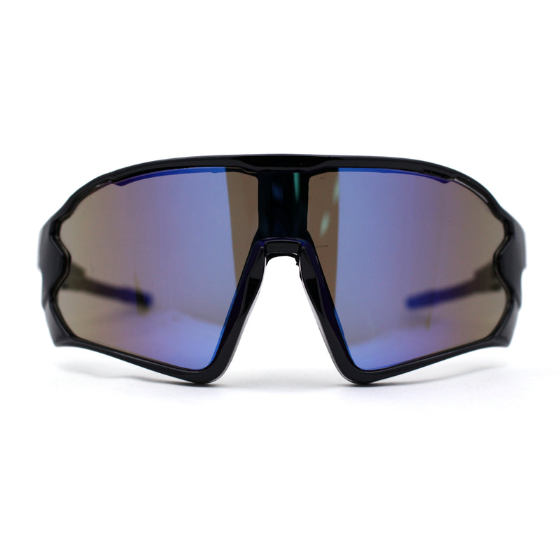 Mens Color Mirror Large Shield Flat Top Wrap Sport Sunglasses