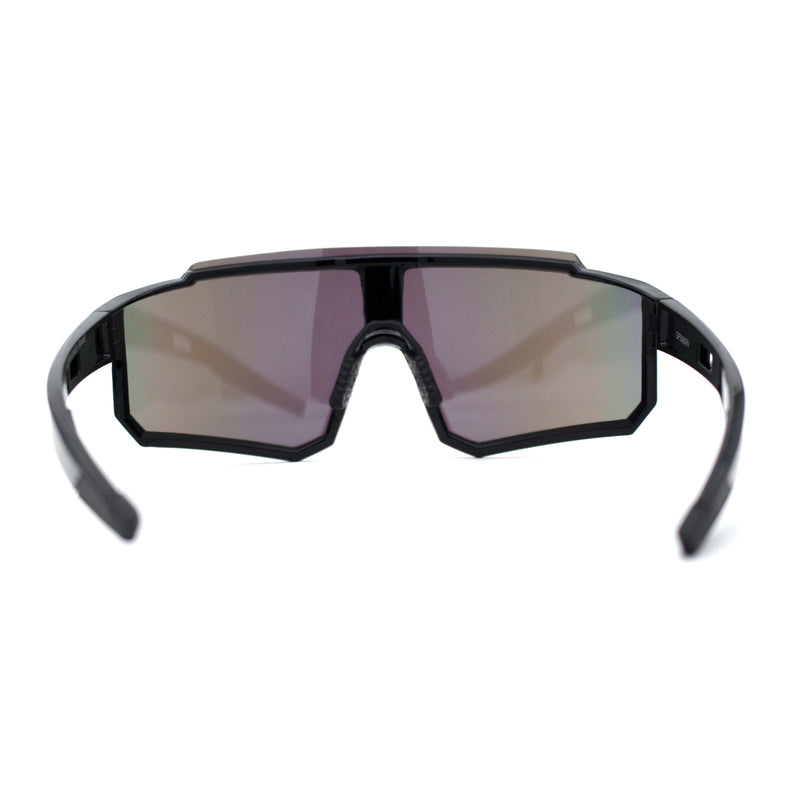 Mens Colored Mirror Large Shield Curved Wrap Sport Plastic Sunglasses