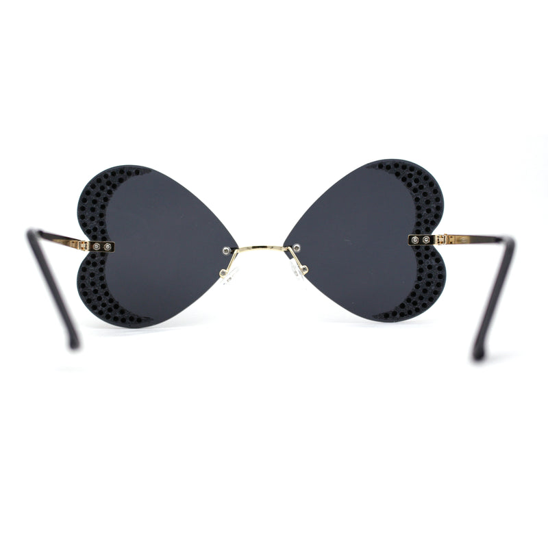 Womens Rimless Sparkling Rhinestone Heart Shape Butterfly Sunglasses