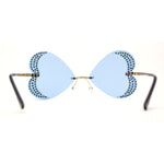 Womens Rimless Sparkling Rhinestone Heart Shape Butterfly Sunglasses