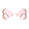 Womens Rimless Sparkling Rhinestone Heart Shape Butterfly Sunglasses