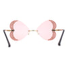 Womens Rimless Sparkling Rhinestone Heart Shape Butterfly Sunglasses