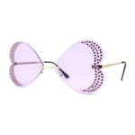 Womens Rimless Sparkling Rhinestone Heart Shape Butterfly Sunglasses