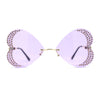 Womens Rimless Sparkling Rhinestone Heart Shape Butterfly Sunglasses