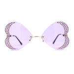 Womens Rimless Sparkling Rhinestone Heart Shape Butterfly Sunglasses