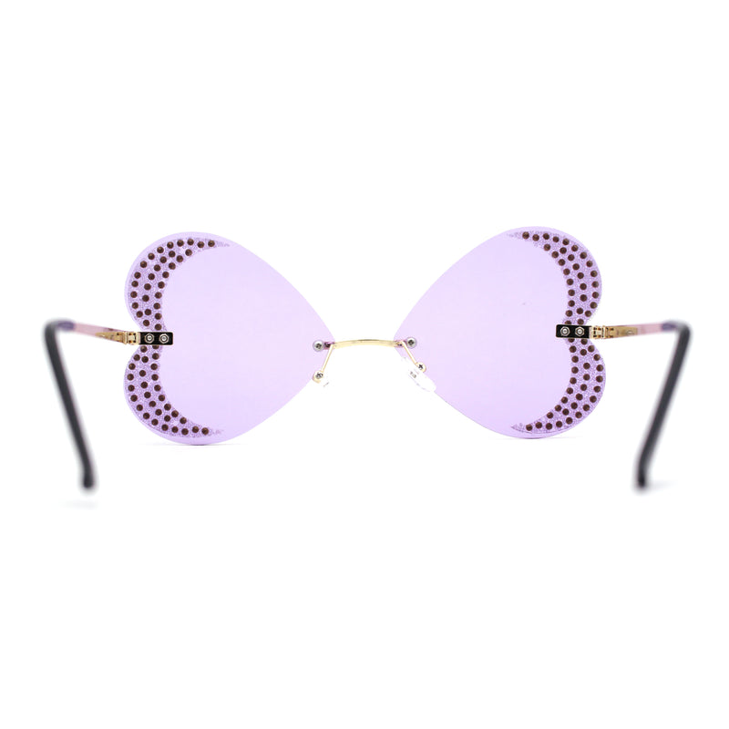 Womens Rimless Sparkling Rhinestone Heart Shape Butterfly Sunglasses