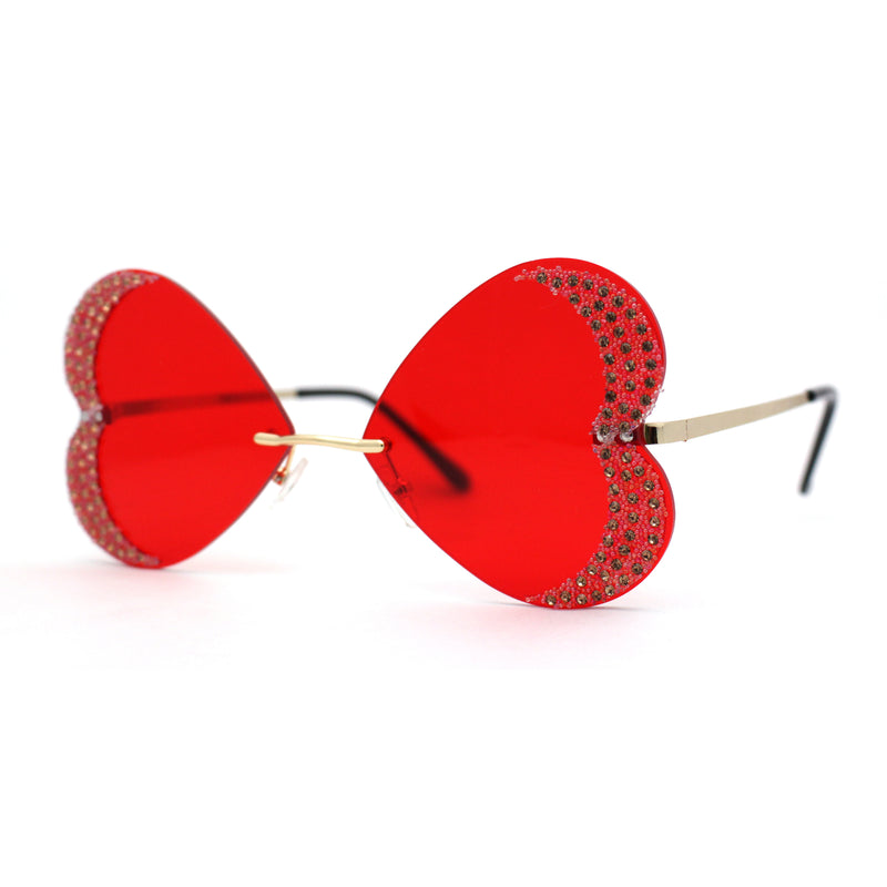 Womens Rimless Sparkling Rhinestone Heart Shape Butterfly Sunglasses