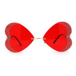 Womens Rimless Sparkling Rhinestone Heart Shape Butterfly Sunglasses