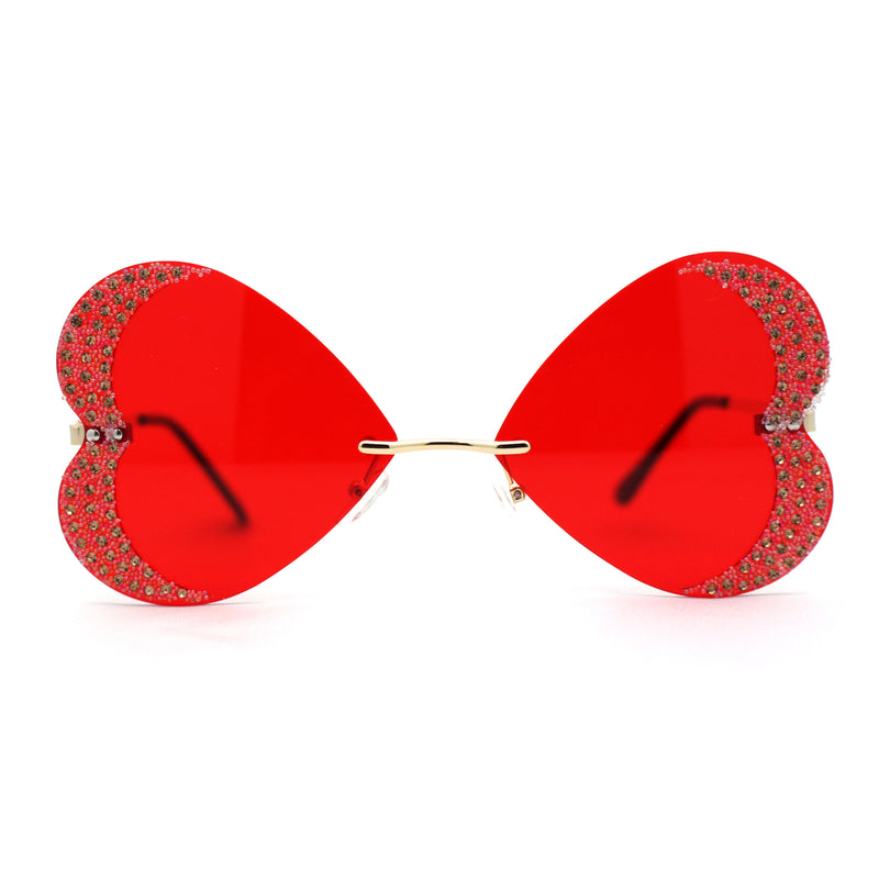 Womens Rimless Sparkling Rhinestone Heart Shape Butterfly Sunglasses